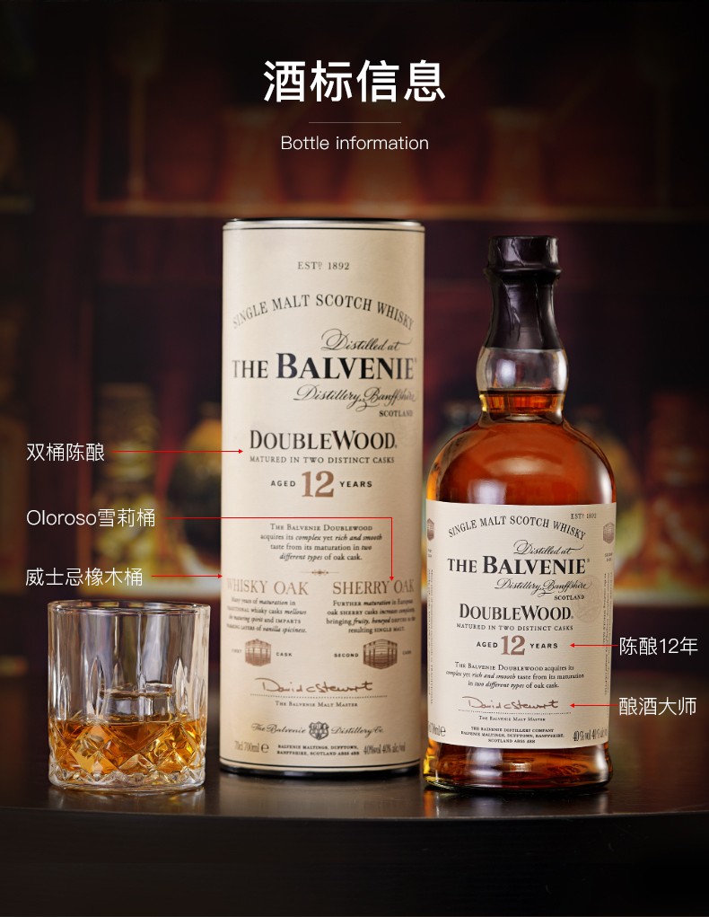 百富12年双桶700ml（The Balvenie）苏格兰单一麦芽威士忌英国原装进口洋酒 百富12年单一麦芽威士忌jpg