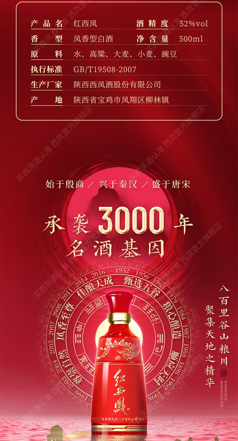 西凤酒 红西凤酒 凤香型高端白酒 送礼收藏 52度 500ml.jpg