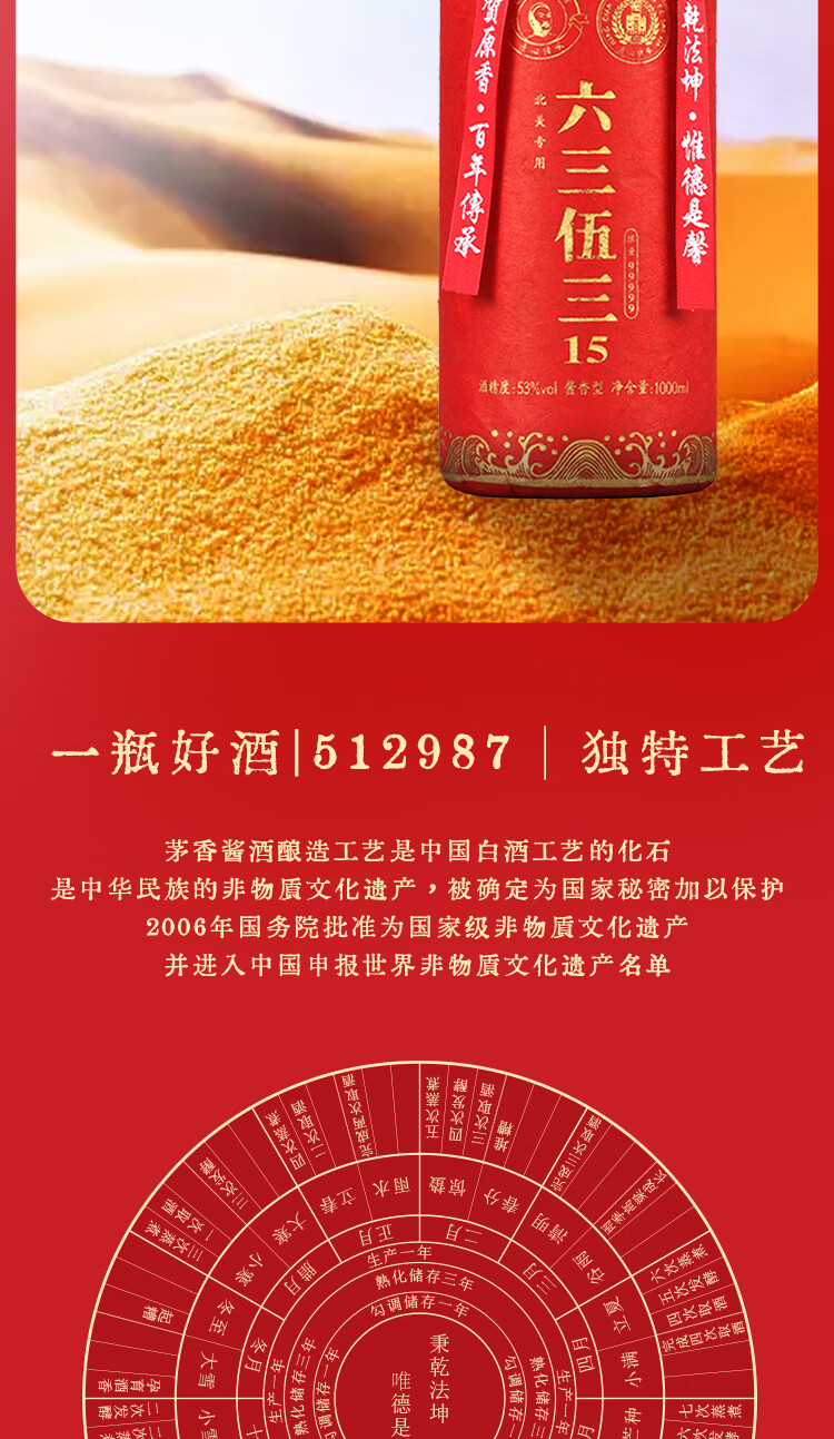 六三伍三北美收藏版酱香型白酒53度1000ml