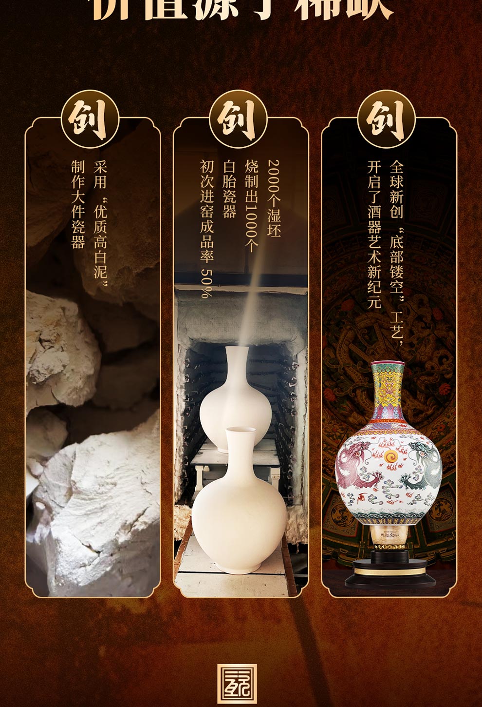 五粮液真龙天子清乾隆粉彩双龙戏珠天球瓶52度浓香2.5L另赠豪礼