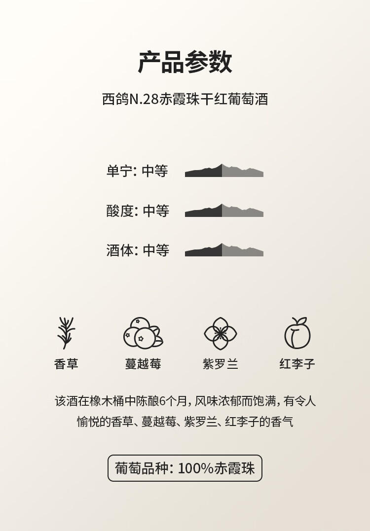 西鸽N28赤霞珠干红葡萄酒14度187ml*6瓶/盒